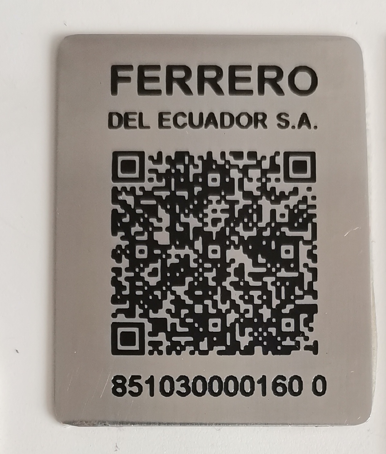 Placa con código QR para Ferrero del Ecuador S.A.